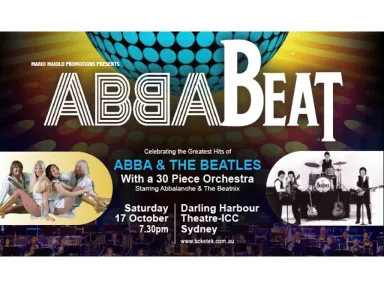Come Together for ABBABEAT – a symphonic spectacular celebrating musical icons The Beatles and ABBA with The Beatnix and Abbalanche sharing the stage with a thirty-piece Orchestra, on Saturday 17 October at the Darling Harbour