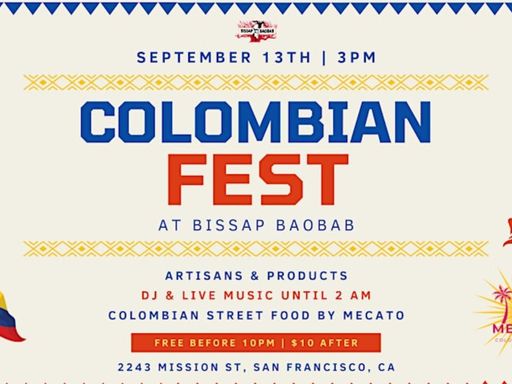 Join us at Bissap Baobab on Saturday, September 13 for Colombian Fest — an all-day celebration of Colombian culture, flavor, and rhythm in the heart of the Mission! 