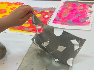 This Mono-print workshop brings together an understanding of colour theory and the joys of discovery...