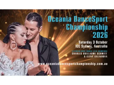 On Saturday 3 October 2026, ICC Sydney will again host the annual Oceania DanceSport Championship. This one-day event showcases dancers from Australia, New Zealand and from around the Oceania region, in a glittering program of